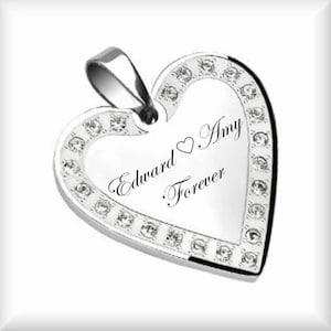 Personalized Heart Necklace, Engraved Heart Necklace, Personalized Silver Cubic Zirconia Heart Necklace, Valentines Day Gift, Free Engraving
