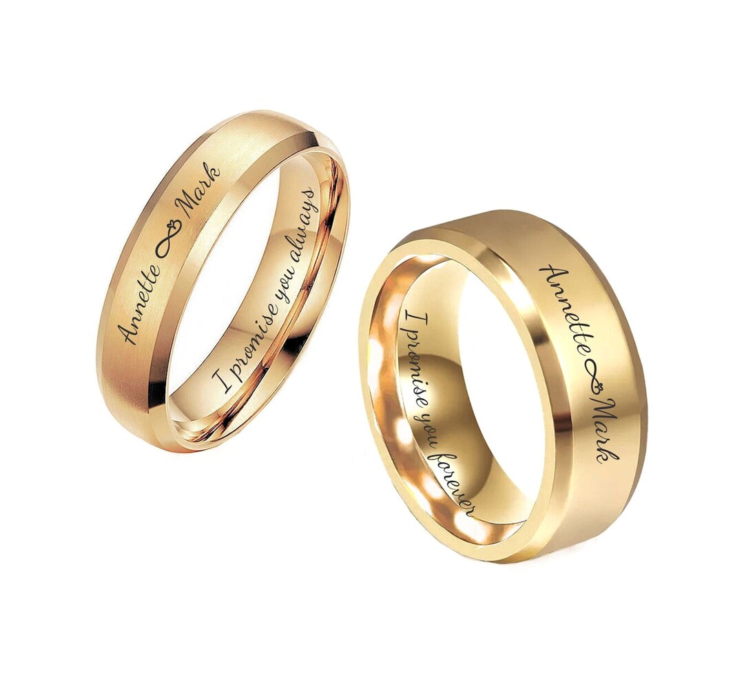 Engraved Gold Tungsten Ring Couple Ring Set Engraved Ring Set Etsy