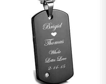 Small Black Dog Tag, Personalized Black Dog Tag Necklace With Rhinestone Custom Engraved Free, Custom Dog Tag,  Engraved Dog Tag, Men's