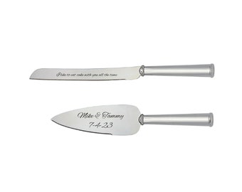 Personalized Stainless Steel Crystal Dot Cake Knife & Server Custom Engraved Free