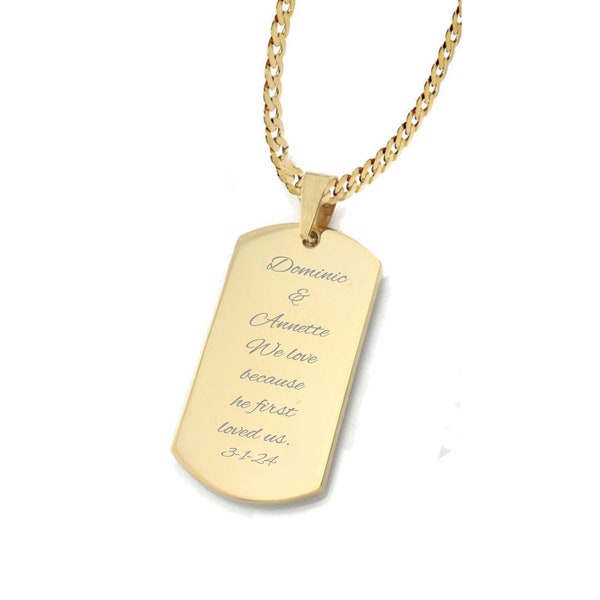 Custom Dog Tag, Gold Stainless Steel Dog Tag Necklace, Gold Dog Tag Pendant, Personalized Dog Tag, Engraved Dog Tag, Dog Tag Pendants
