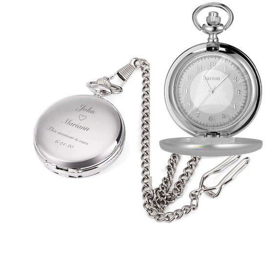 Personalized Silver Pocket Watch With Engraved Monogram