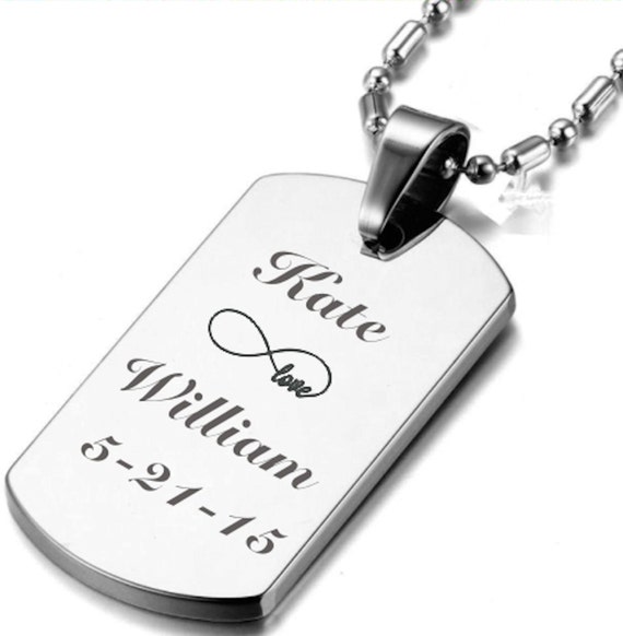 Engraved Men's Dog Tag Necklace Personalized Dog Tag Etsy