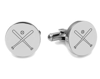 Engraved Silver Baseball Cufflinks - Baseball Cufflinks - Personalized Cufflinks - Coach Gift - For Baseball Players - Buy 6 Get 7th Free