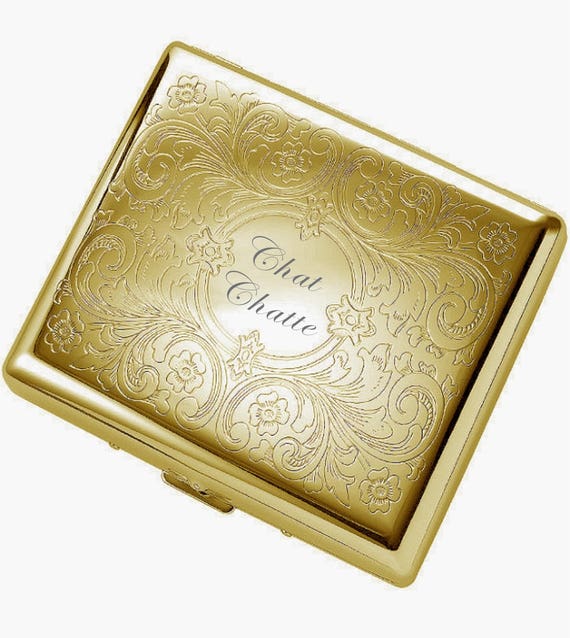 Engraved Gold Paisley Cigarette Case, Personalized Smoker Gift