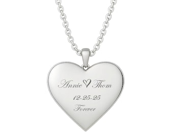 Collar de corazón de plata esterlina personalizado, colgante grabado personalizado