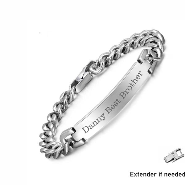 Personalized Men's Bracelet, Silver Stainless Steel Bracelet, Custom Engraved Bracelet, Mens ID Bracelet, Silver Bracelet, Father's Day Gift