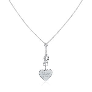 Engraved Sterling Silver Heart Infinity Necklace, Personalized Charm
