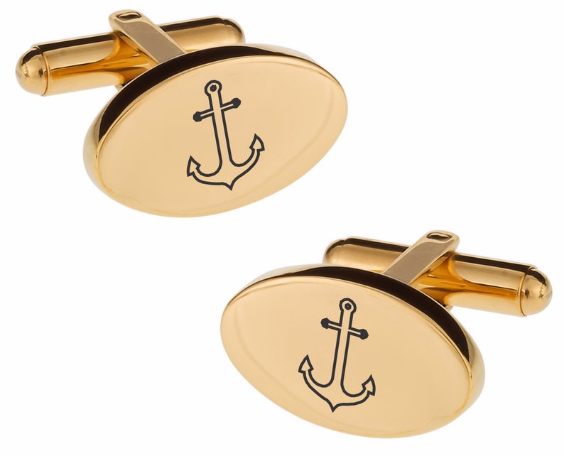 Nautical Cufflinks Groomsman Gifts Personalized Cufflinks Engraved Gold Anchor Cufflinks Nautical Jewelry Anchor Cuff Links