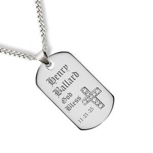 Personalized Necklace, Silver Cross Necklace, Cross Dog Tag Necklace, Silver Dog Tag Necklace, Religious Necklace, Christian Jewelry