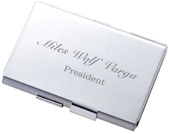 Personalized Business Card Holder, High Polished Silver Stainless Steel Double Sided Card Case Custom Engraved Free, Engraved Card Holder