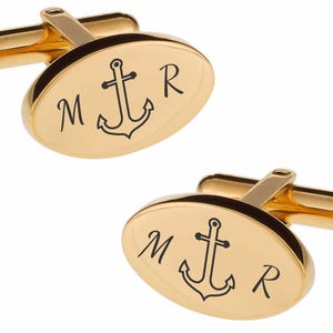 Engraved Gold Anchor Cufflinks - Nautical Cufflinks - Personalized Cufflinks - Groomsman Gifts - Anchor Cuff Links - Buy 6 Get 7th Free