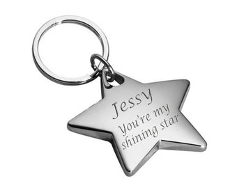 Engraved Star Keychain Personalized Silver Star Keyring Custom Engraved Free Gift For Student Gift For Teacher Corporate Gift For Co-Workers