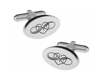 Engraved Silver Infinity Cufflinks - Forever Love Cufflinks - Cufflinks - Groomsman Gifts - Heart Cufflinks - Buy 6 Get 7th Free