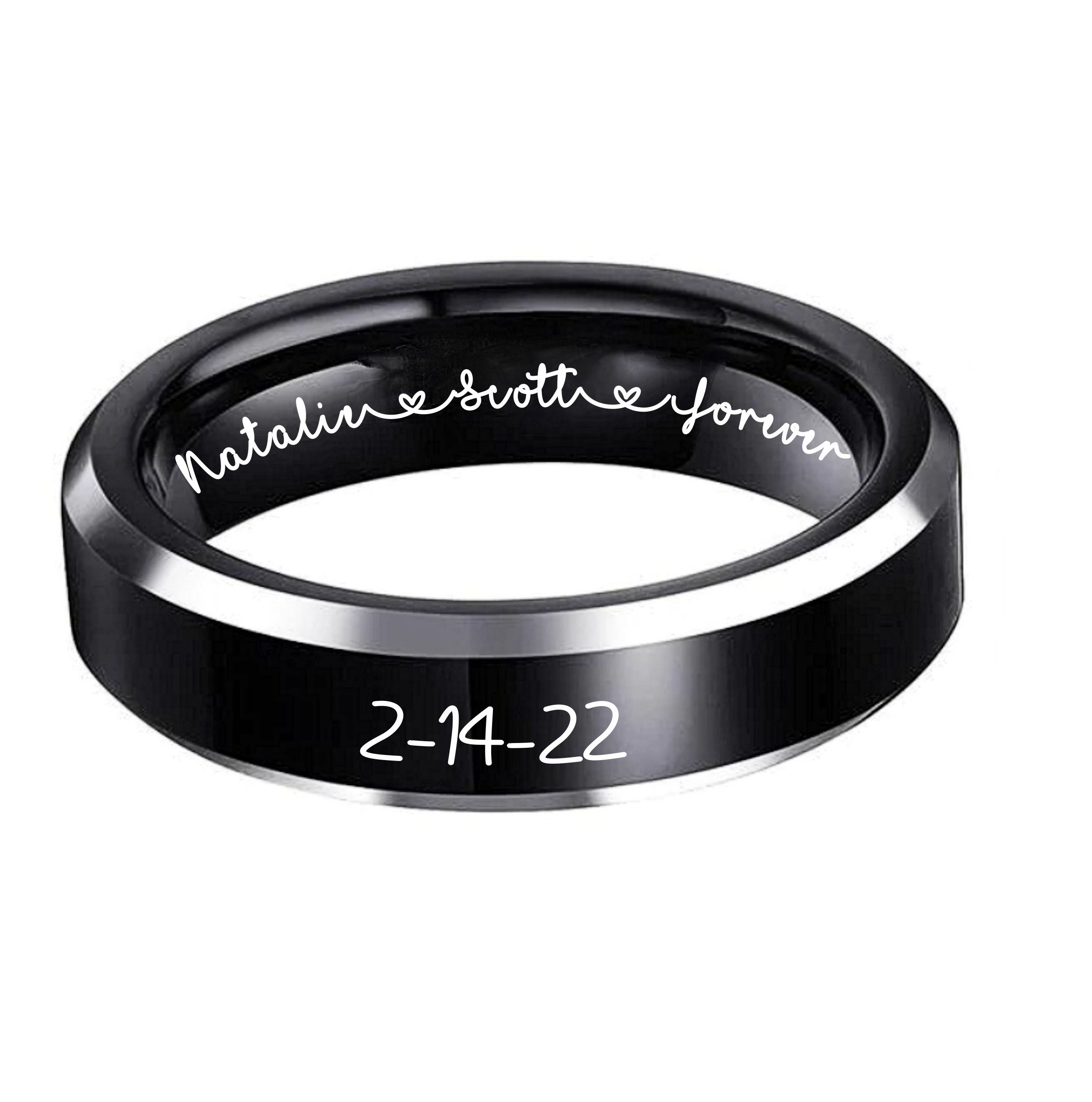 Black engraved rings deals