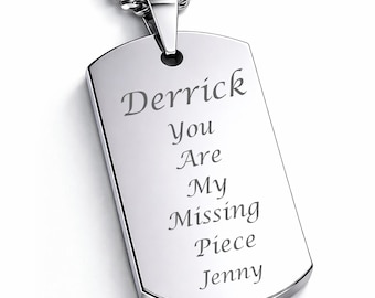 Engraved Tungsten Dog Tag Necklace, Personalized Pendant, Groomsman Gift