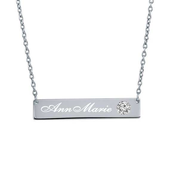Personalized Silver Bar Necklace Silver 