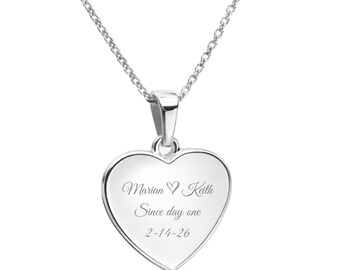 Personalized Heart Necklace, Engraved Name Necklace, Custom Silver Pendant, Anniversary Gift for Her