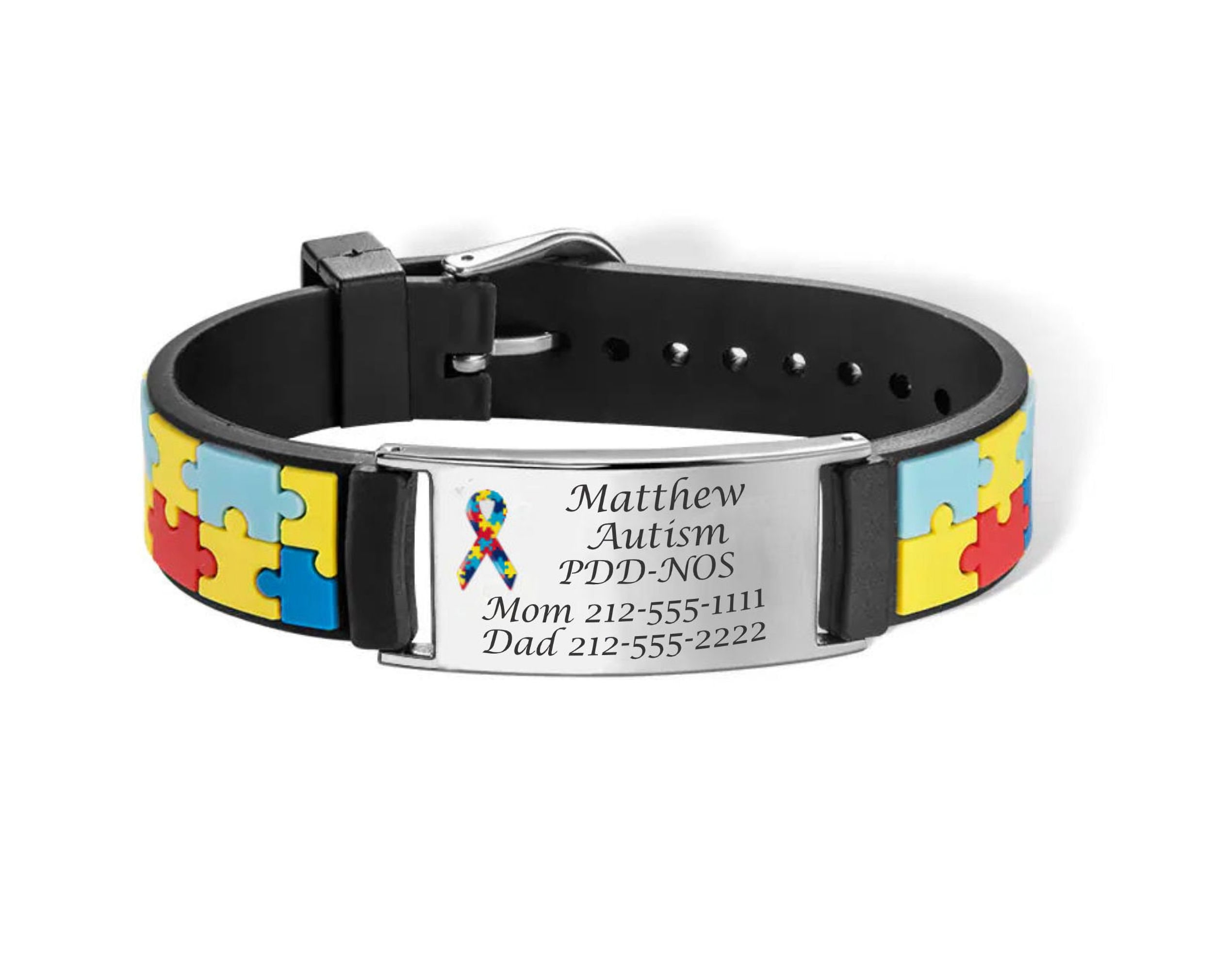 Engraved Autism Medical Alert Bracelet, Kids ID Bracelet (8 Inches