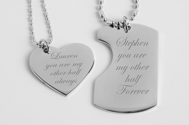 couples dog tag and heart necklace