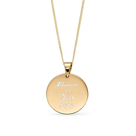 Round ID Tag Necklace Engraveable Gold-plated on Sterling Silver Round ID Tag Necklace Engraveable Gold-plated on Sterling Silver