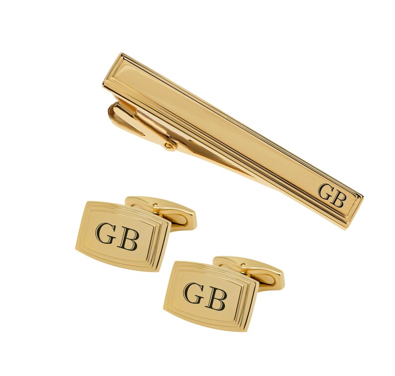 Personalized Cufflinks Engraved Tie Clip Gold Cufflinks Etsy