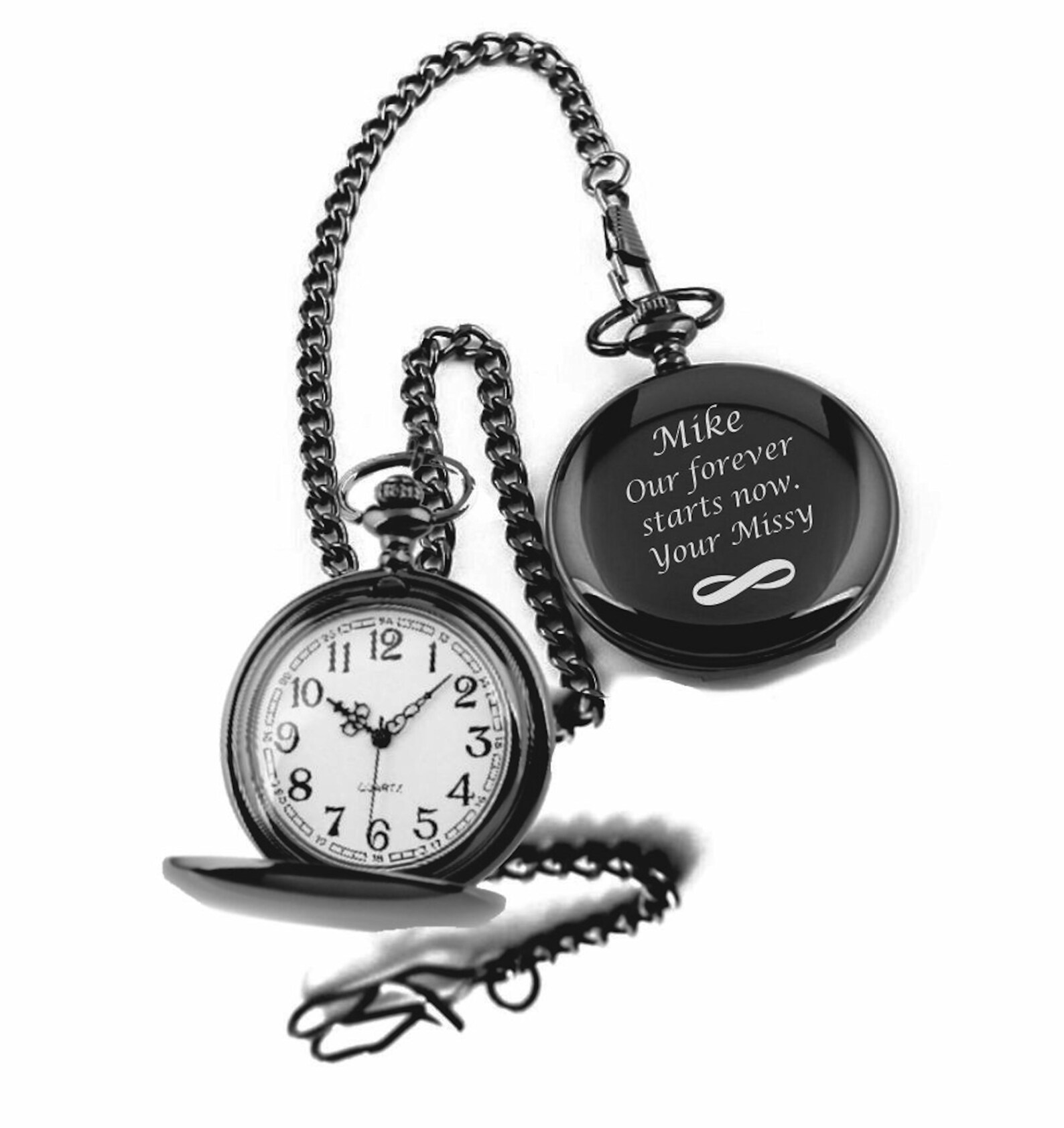 Engraved Pocket Watch Personalized Gunmetal Pocket Watch Etsy