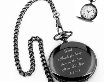 Engraved Pocket Watch, Personalized Gunmetal Pocket Watch Engraved Free, Groomsman Gifts, Wedding Favors, Best Man Gift, Free Engraving