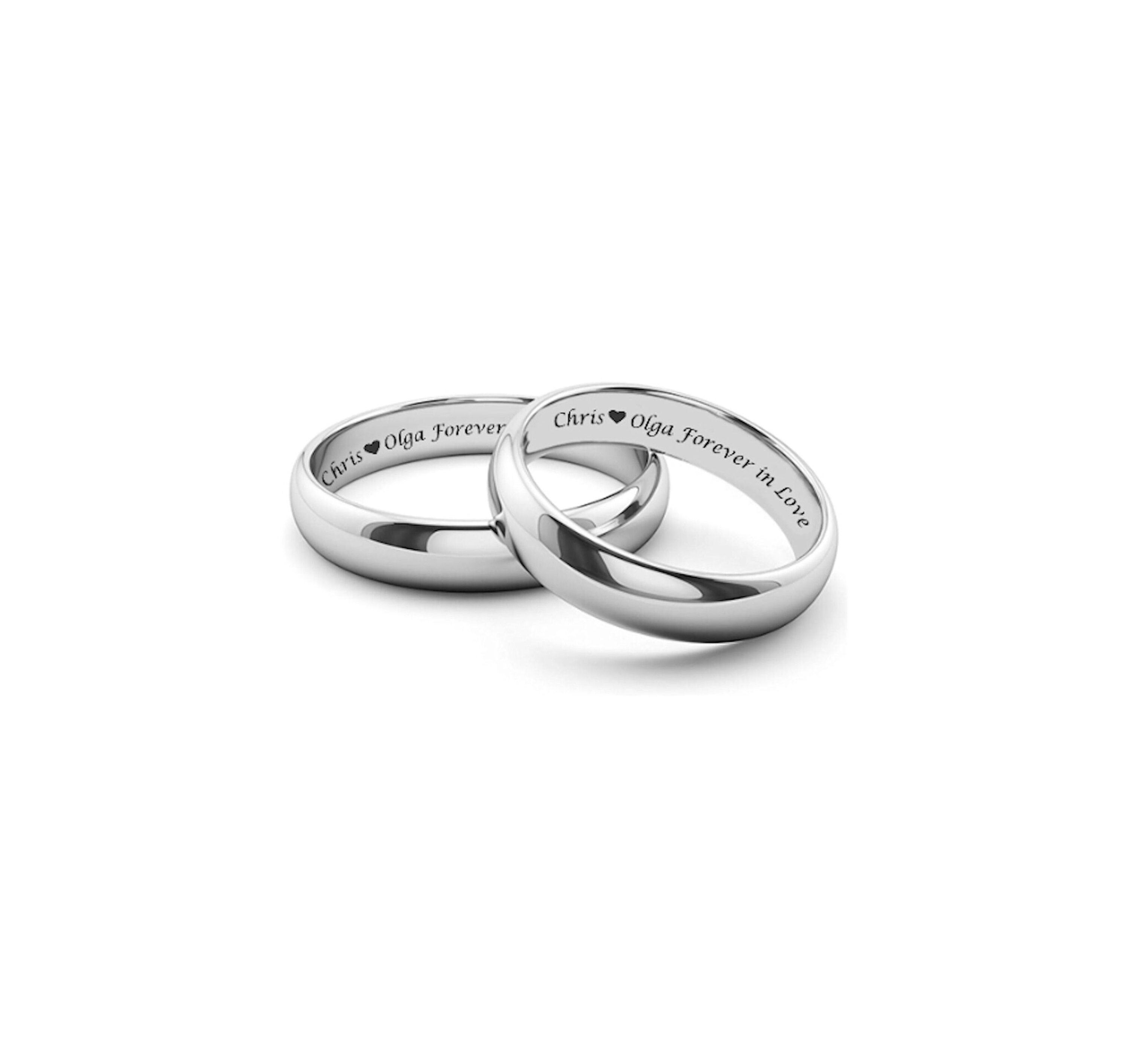 Engraved Rings Silver Tungsten Ring Set Personalized Wedding Band
