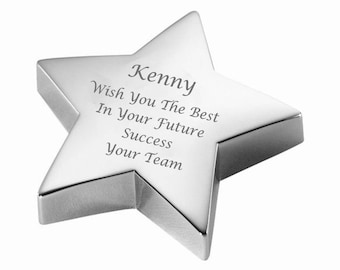 Personalized Silver Star Paperweight Custom Engraved Free, Engraved Paperweight, Star Shaped Paperweight, Engraved Paperweight