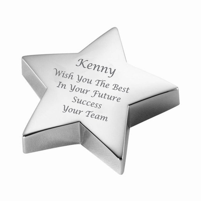 Personalized Silver Star Paperweight Custom Engraved Free, Engraved Paperweight, Star Shaped Paperweight, Engraved Paperweight image 1