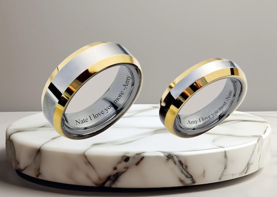 Engraved Rings Gold Silver Tungsten Ring Set Custom Couple Ring