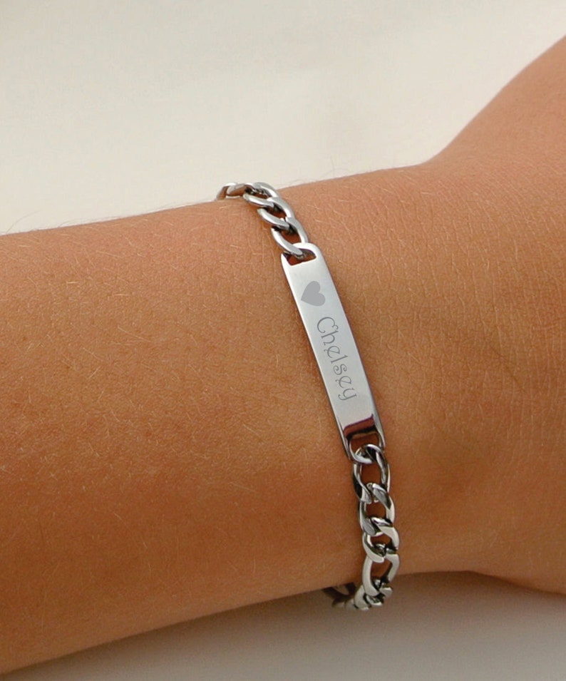 Engraved Childrens Heart ID Bracelet Etsy