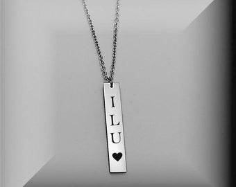 Silver Bar Necklace, Engraved Bar Necklace, Silver Vertical Name Bar Necklace Custom Engraved Free, Name Plate Necklace, Initial Necklace