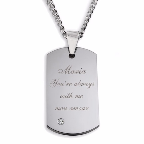 Buy Engraved Silver CZ Stone Dog Tag Necklace Personalized Silver