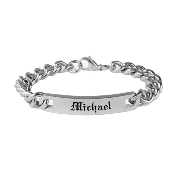 Personalized Men's Bracelet, Stainless Steel ID Bracelet, Custom Engraved  Bracelet, Silver Curb Bracelet, Men's ID Bracelet, Groomsman Gifts