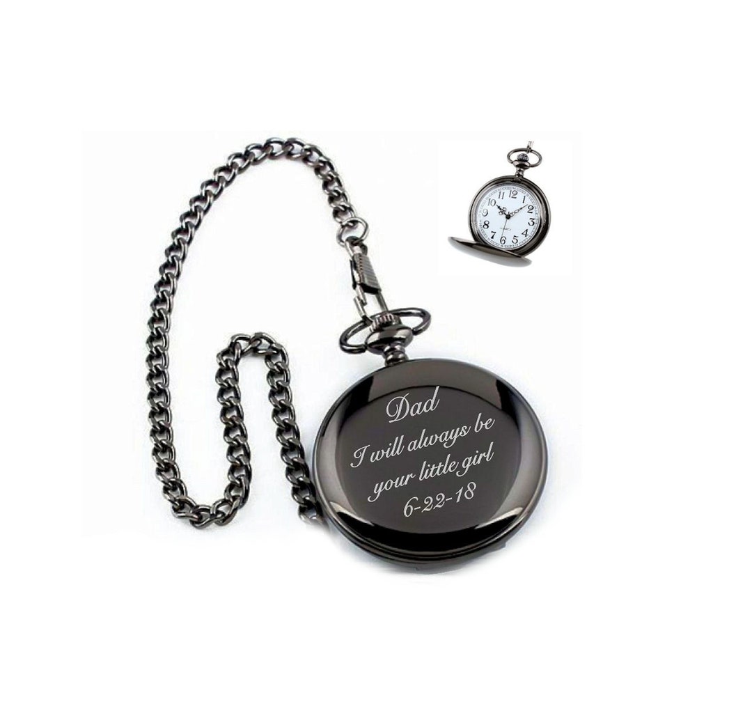 Engraved Pocket Watch, Personalized Gunmetal Pocket Watch Engraved Free