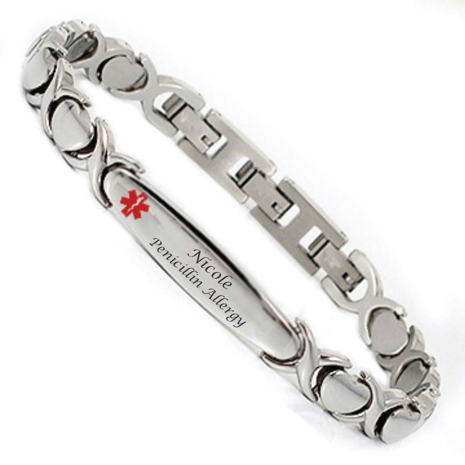 Personalized Stainless Steel Heart Link Bracelet Medical ID - Etsy