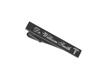 Engraved Doctor Tie Clip - Gift For Doctor - Initials Inscribed - Personalized Gunmetal Tie Clip - Tie Clip For Doctors - Buy 6 Get 7th Free