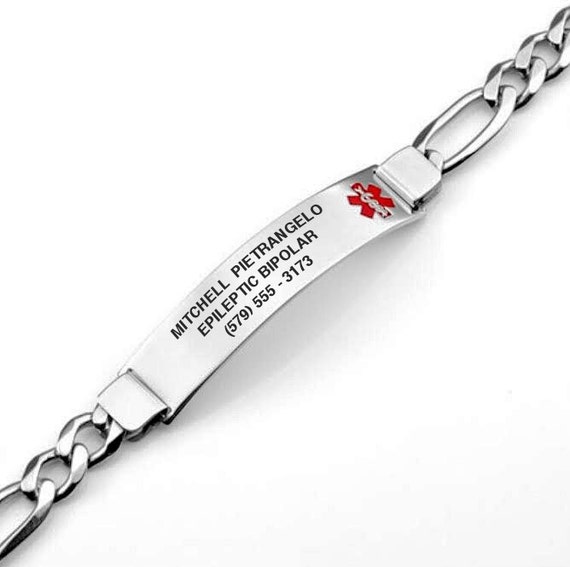 Engraved Medical ID Bracelet Silver Medical Alert Bracelet Personalized Medical Bracelet Allergy Bracelet Custom Medical Alert Bracelet Etsy