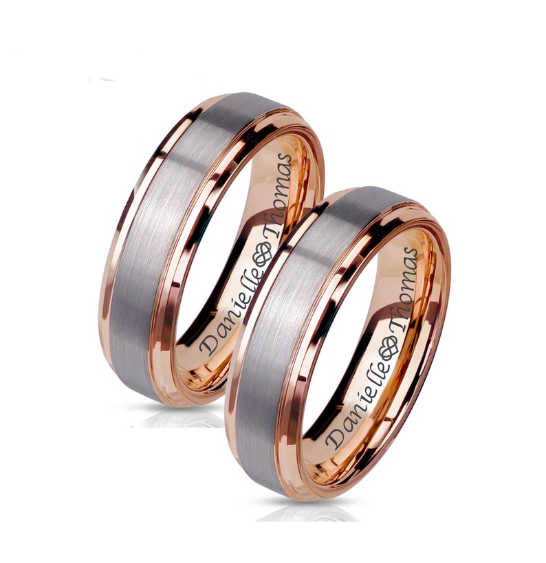 Engraved Promise Ring Rose Gold 18k Wedding Band Brushed Etsy