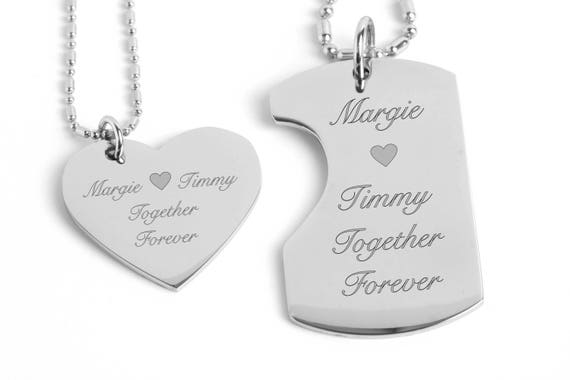 couples dog tag and heart necklace