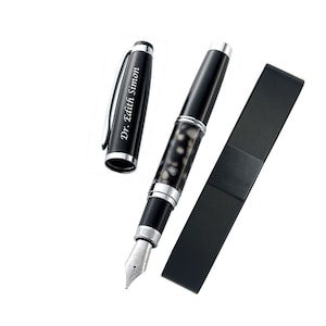 Personalized Silver & Black Enamel Fountain Pen Engraved Free, Custom Engraved Pen, Groomsmen Gift, Graduation Gift, Teachers Gift