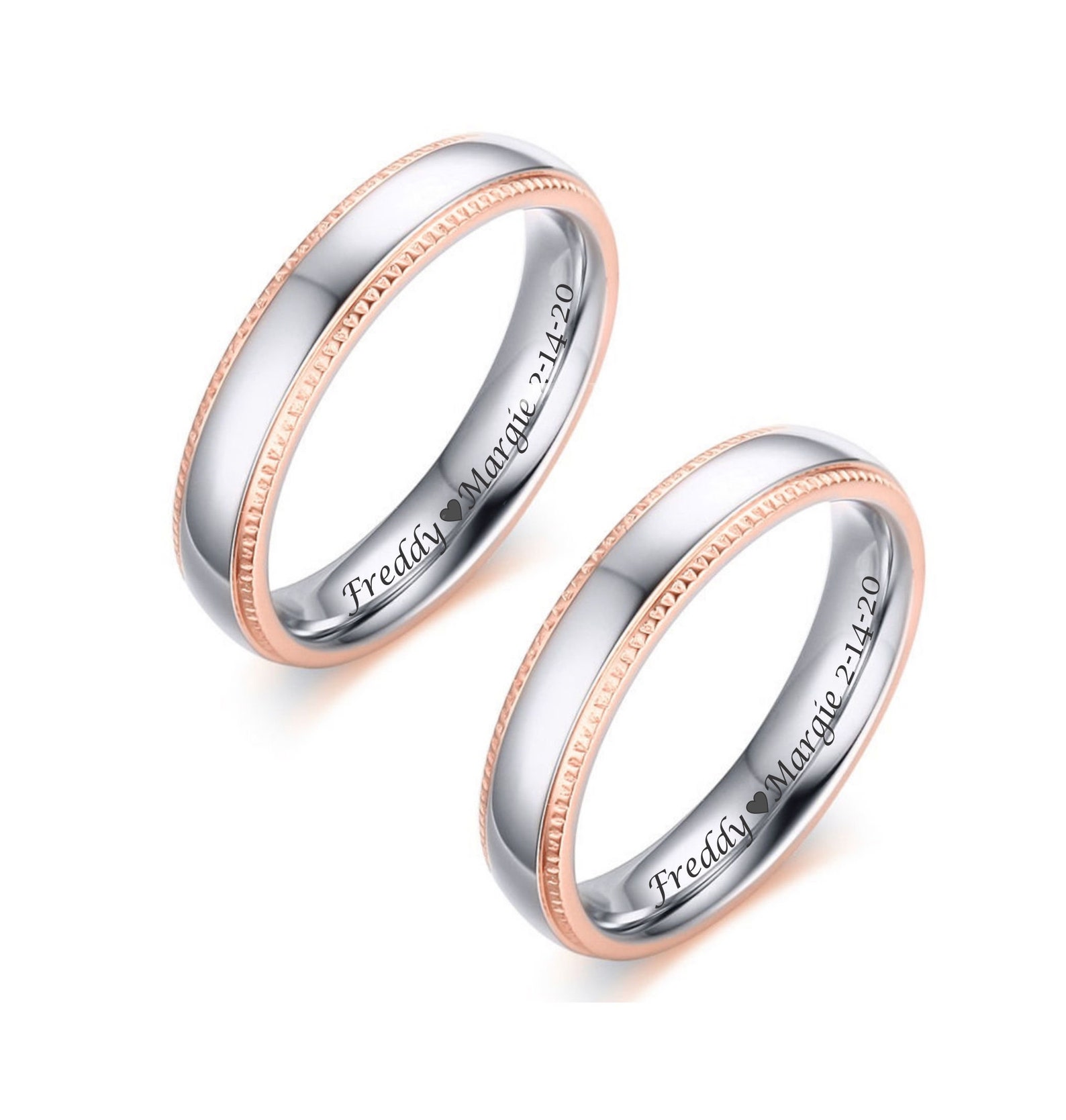 Personalized Rose Gold & Silver Ring Set Custom Engraved Ring Etsy Canada