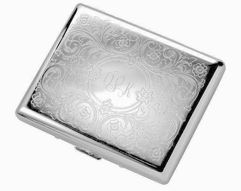 Silver Personalized Cigarette Case, Engraved Cigarette Holder, Monogrammed Pocket Cigarette Case, Silver Double Sided Cigarette Case Custom