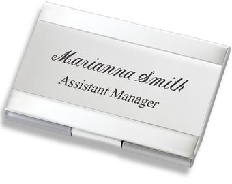 Tarjetero de plata personalizado con monograma grabado, regalo de oficina