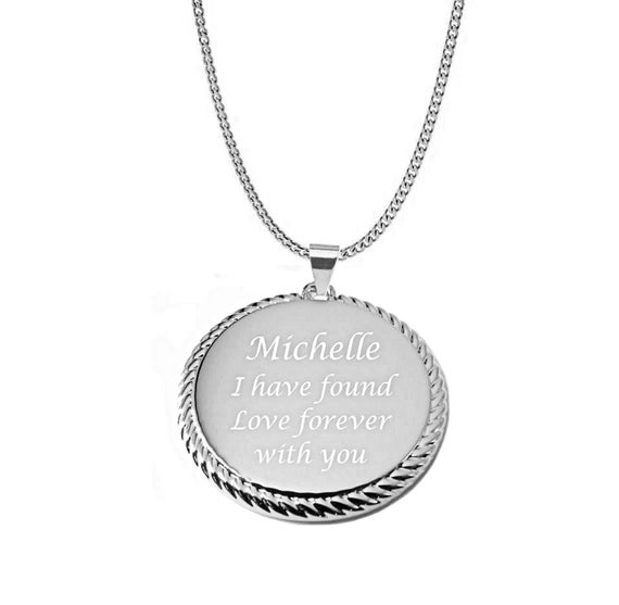 Personalized Silver Braided Circle Necklace Silver Disc Pendant