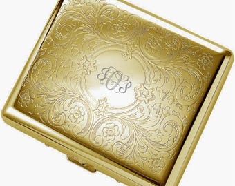 Engraved Gold Paisley Cigarette Case, Personalized Smoker Gift