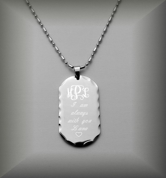 Custom Dog Tag Silver Scalloped Edge Dog Tag Necklace Engraved