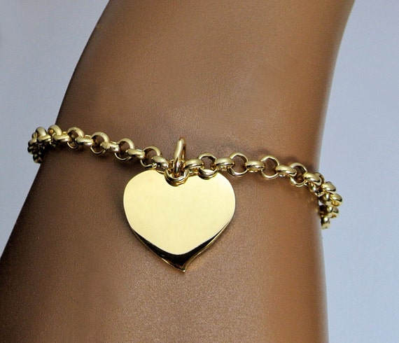 Engraved Gold Heart Charm Bracelet